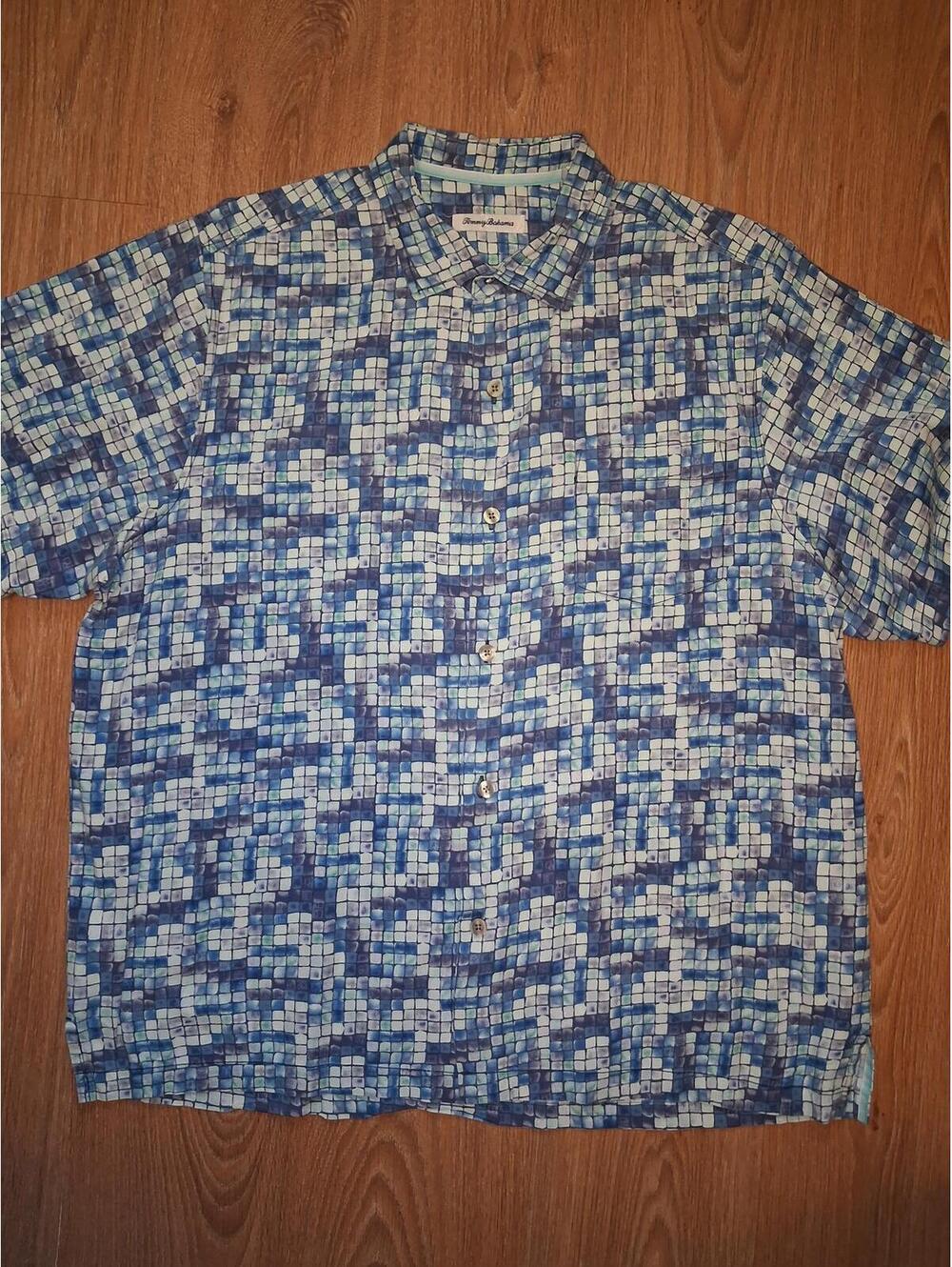 Tommy Bahama Button Up Shirt XL Multicolor Silk Geometric